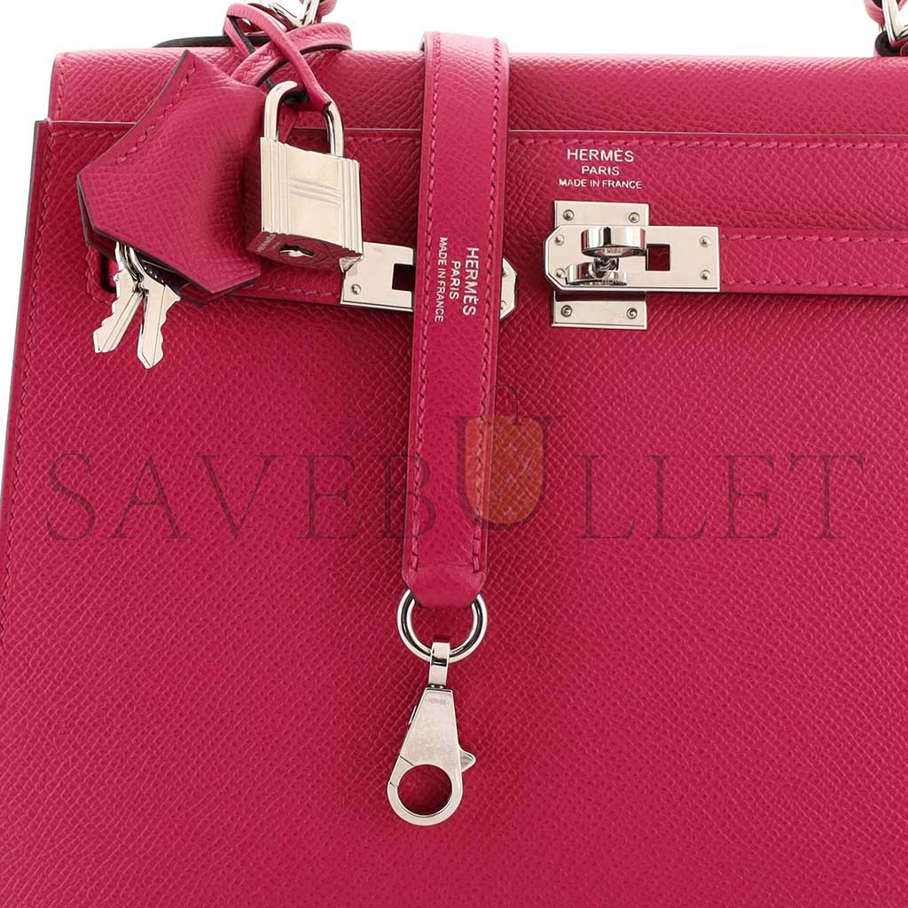 HERMÈS MASTER KELLY HANDBAG ROSE POURPRE EPSOM WITH PALLADIUM HARDWARE 25 (25*17*7cm)
